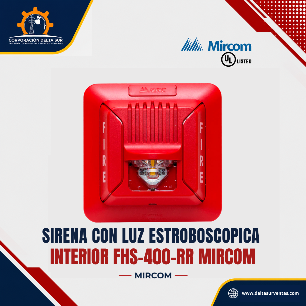 SIRENA CON LUZ ESTROBOSCOPICA INTERIOR FHS-400-RR MIRCOM