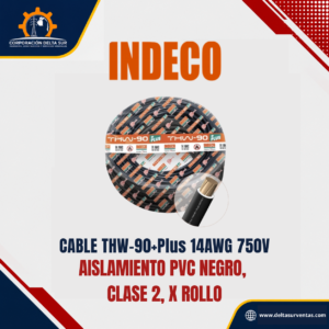 CABLE THW-90+Plus 14AWG 750V aislamiento PVC negro,  clase 2, x rollo