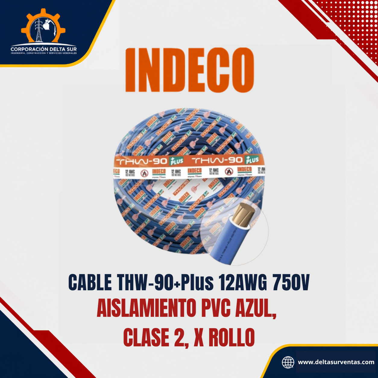 Cable THW-90 12 AWG Azul