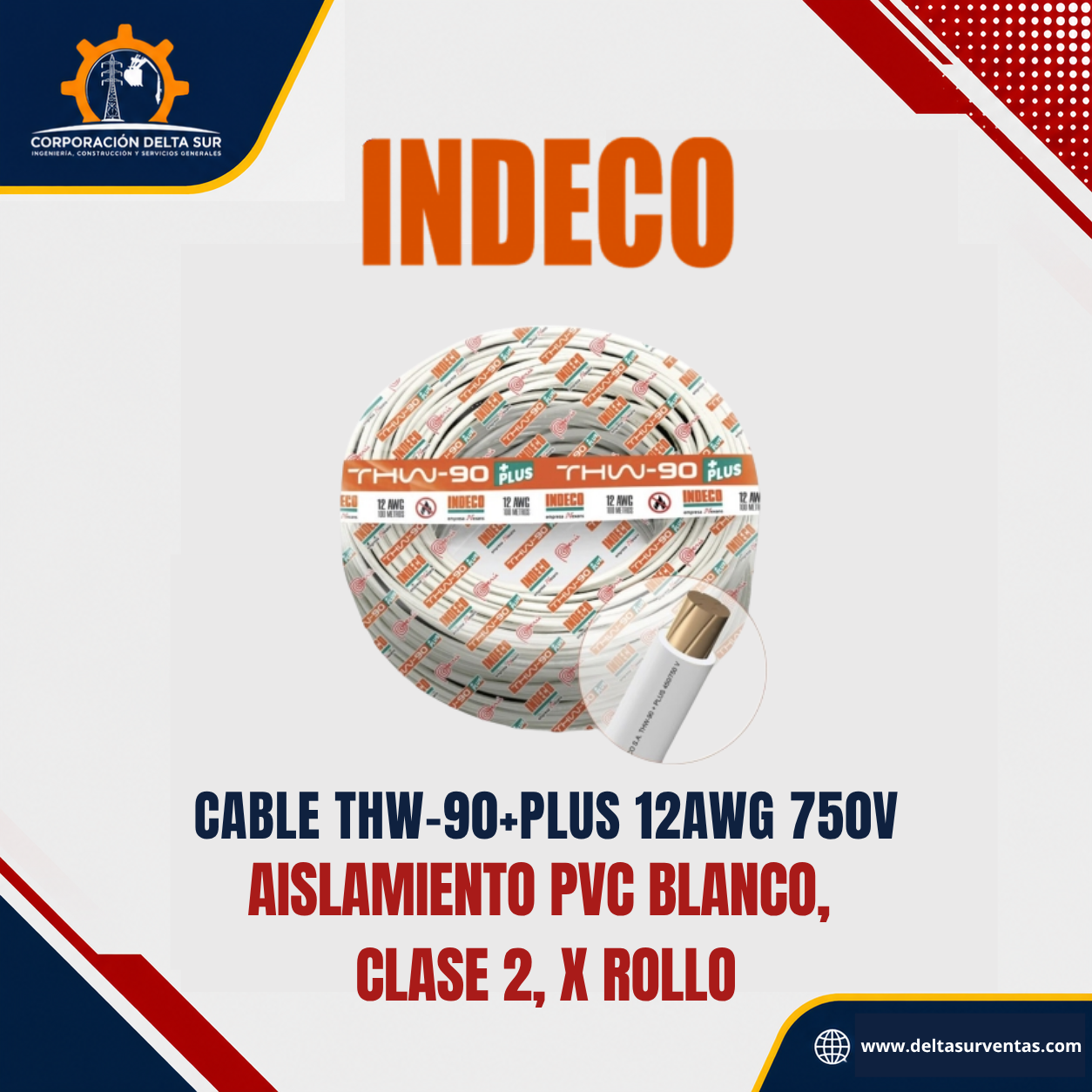 Cable THW-90 12 AWG Blanco