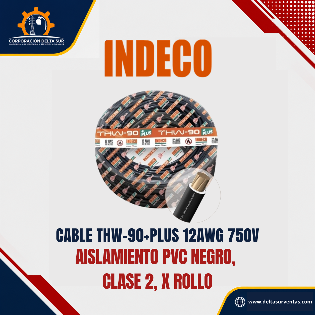 Cable THW-90 12 AWG Negro