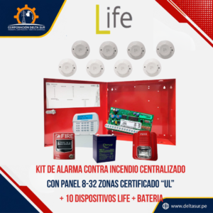 KIT DE ALARMAS CONTRA INCENDIO CENTRALIZADO CON PANEL CERTIFICADO UL DE 8 ZONAS EXPANDIBLE A 32/64/128 ZONAS